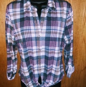 Plaid Button Up Tie Waist Shirt